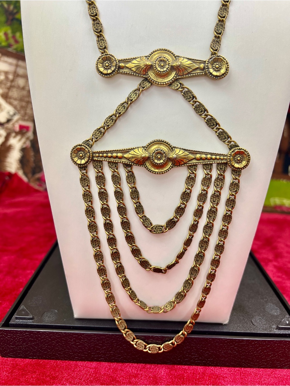 Vintage Art Deco Festoon Multi Strand Draped Snail Chain Necklace, Gold Tone